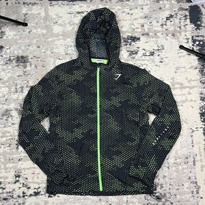 Gymshark Hooded Windbreaker Camouflage Jacket Green Men's M Workout